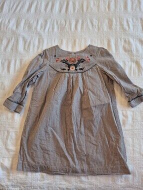 Bonpoint girls size 6 short striped short dress or tunic lined embroidered VGUC